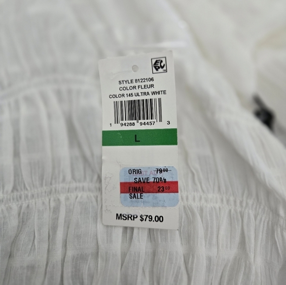 1 State White Smocked Puff Sleeve Crop Top, Size Large - Picture 6 of 8